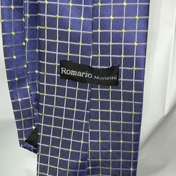 Romario Mancini Blue, white and yellow Tie 58.5” L 4” W - Picture 5 of 5